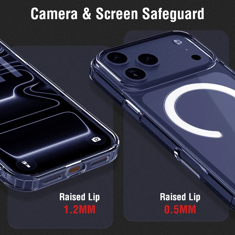 Étui magnétique transparent iPhone 17 Pro – TPU+PC, antichoc & charge sans fil