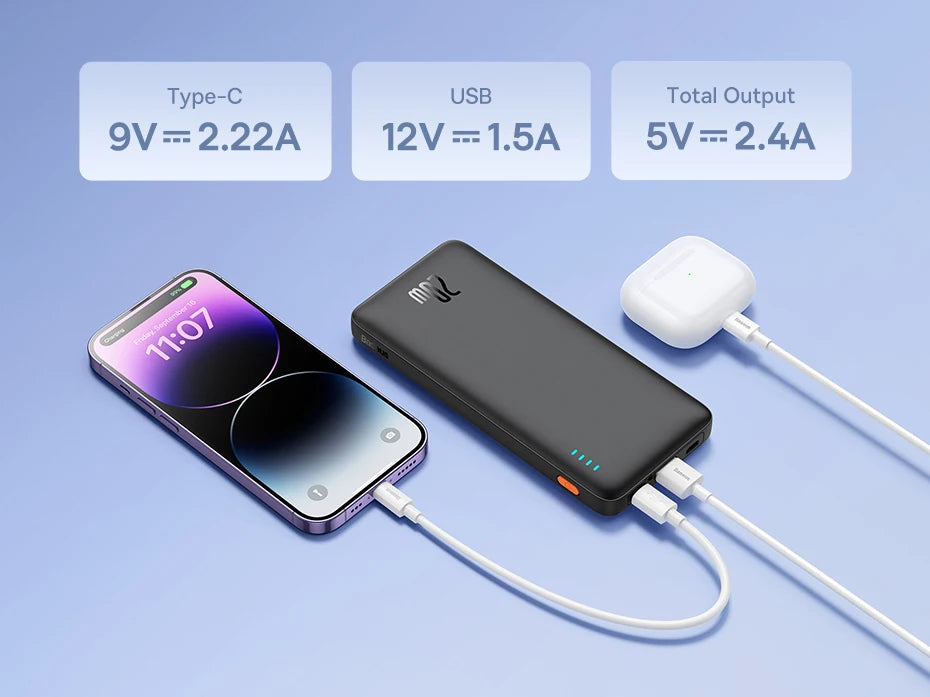 Baseus Airpow 20W – Batterie externe charge rapide USB-C & USB-A 10000mAh