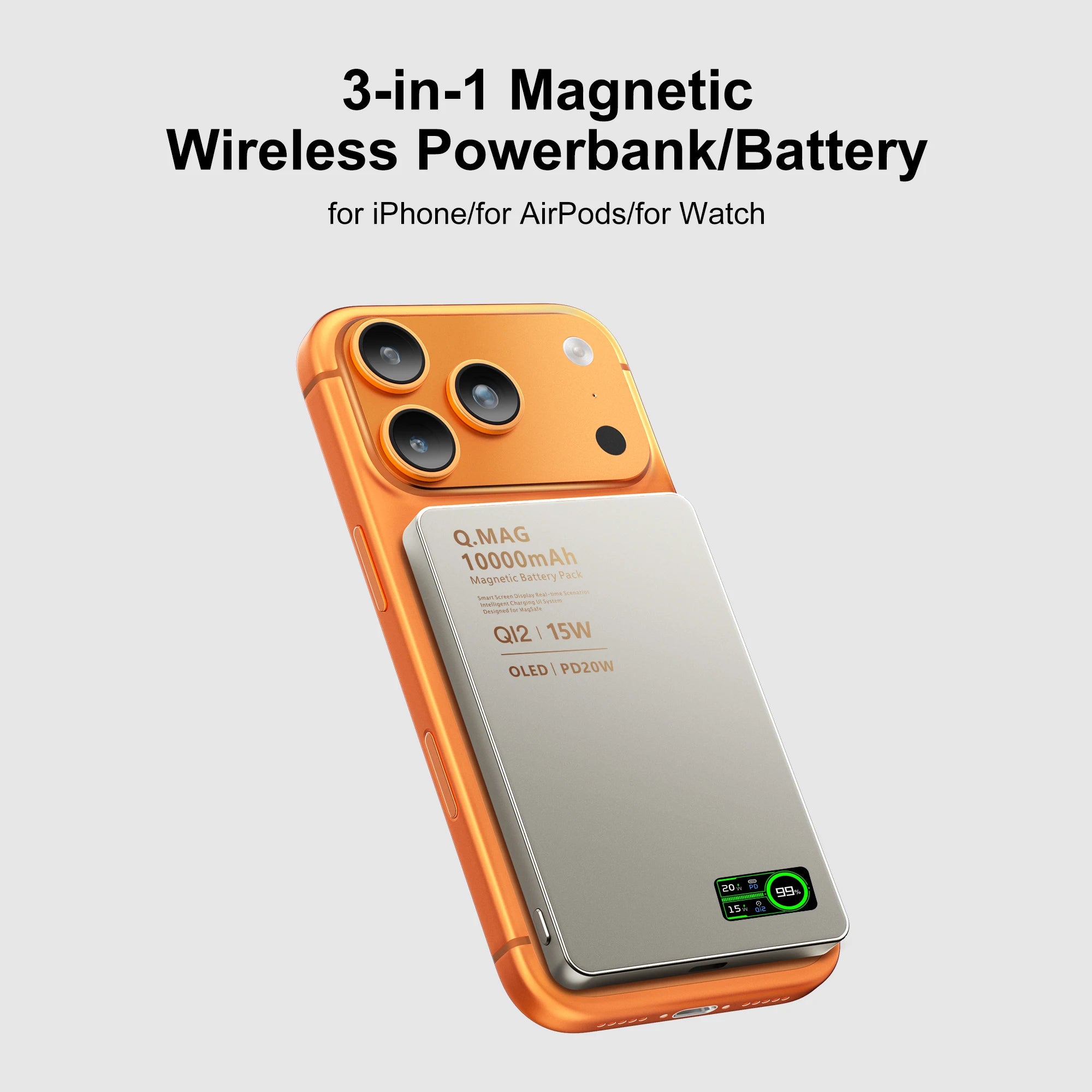 Batterie externe magnétique QI 2.1 avec charge rapide sans fil, portable, compatible iPhone 12 à 17 Pro, Apple Watch et AirPods, capacité 5000/10000 mAh.