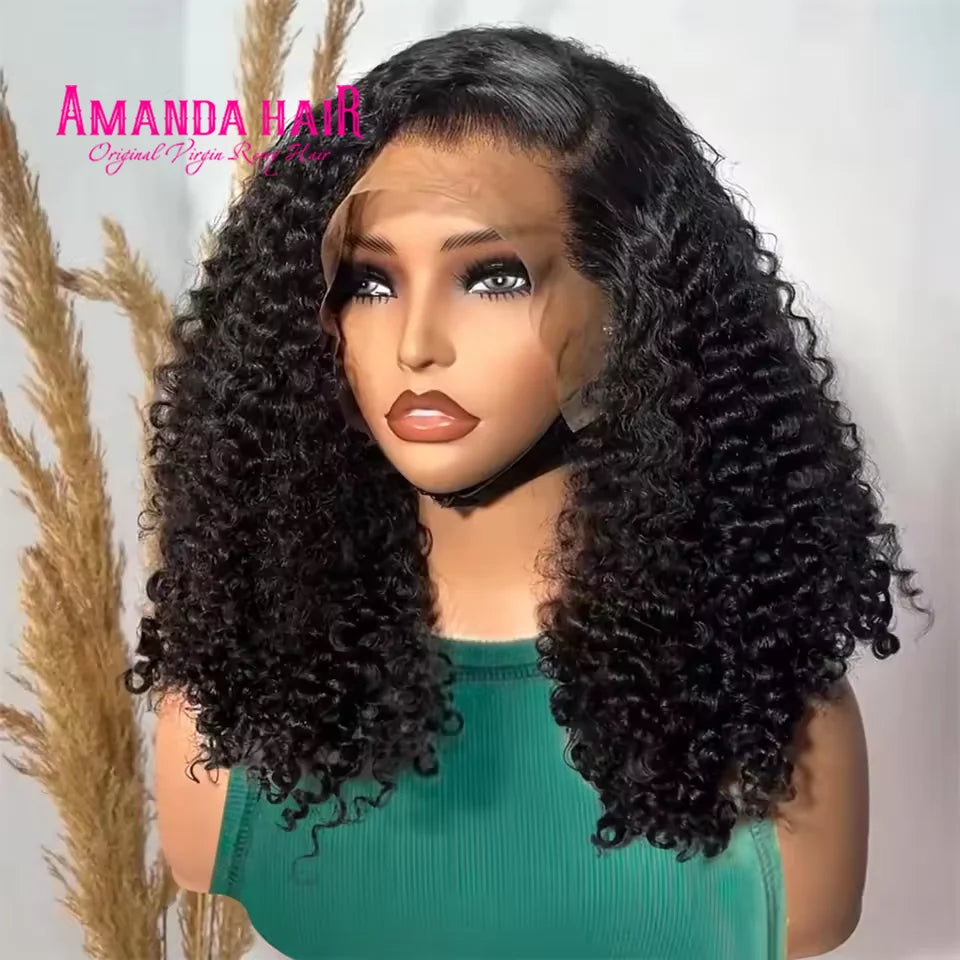 220 % Perruque bob bouclée Cheveux humains 4C Bords crépus Perruque Bob courte Vague profonde Perruques 13x4 Bob Lace Frontal