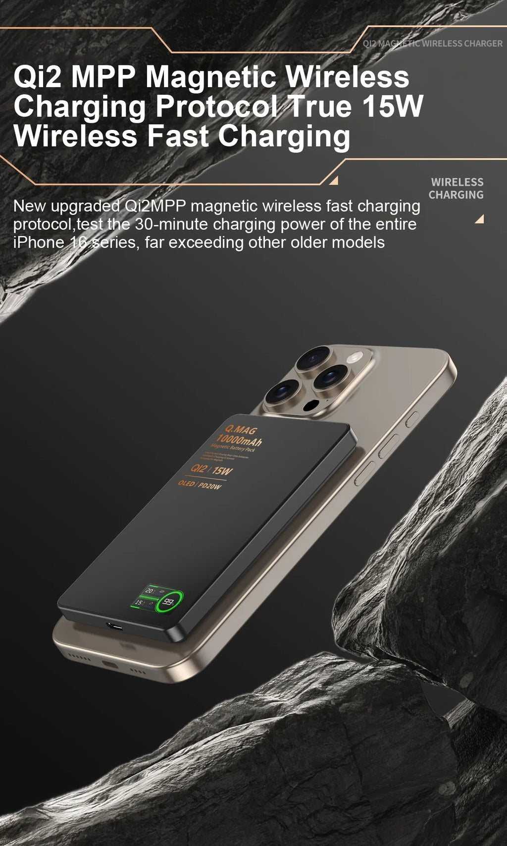 Batterie externe magnétique QI 2.1 avec charge rapide sans fil, portable, compatible iPhone 12 à 17 Pro, Apple Watch et AirPods, capacité 5000/10000 mAh.