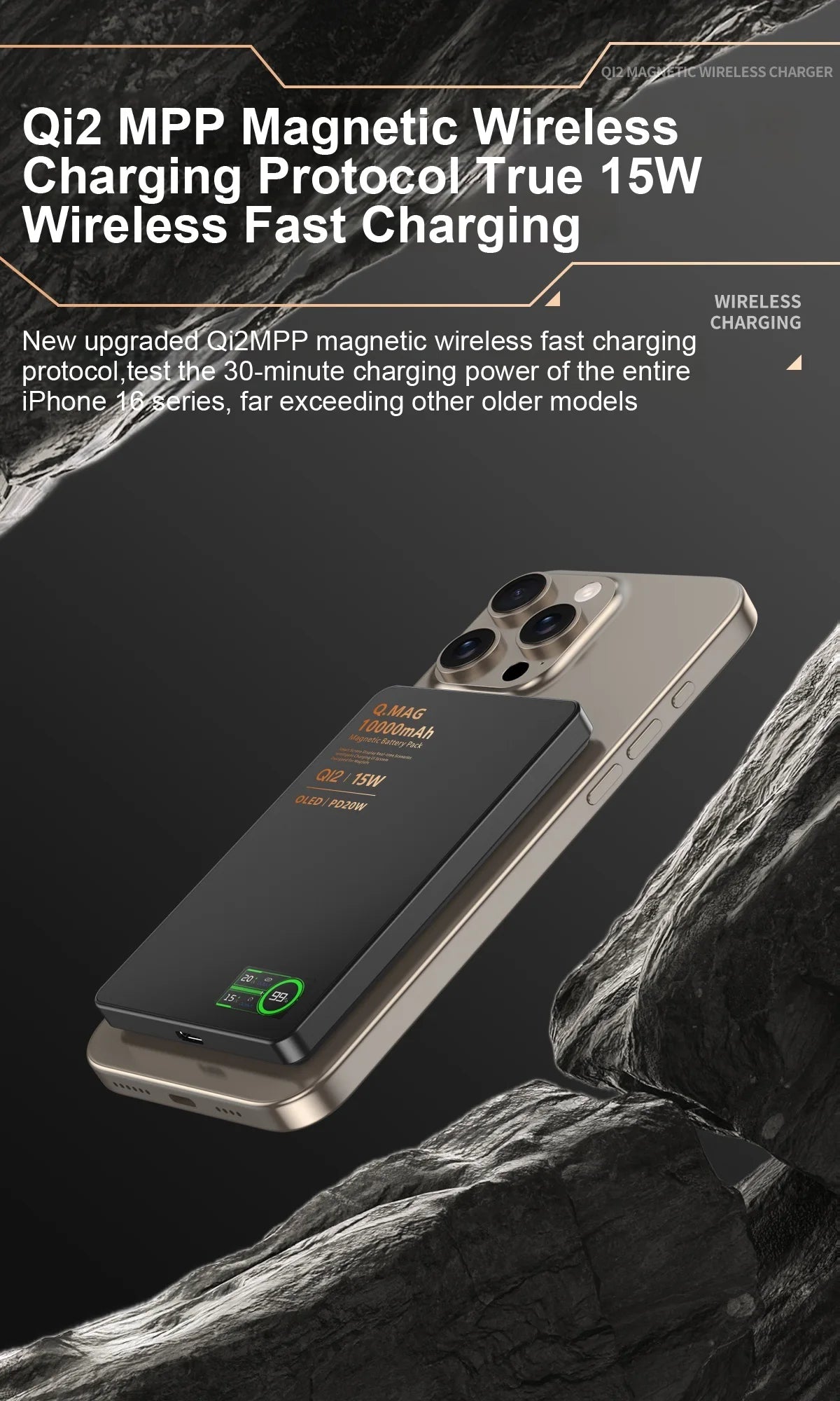 Batterie externe magnétique QI 2.1 avec charge rapide sans fil, portable, compatible iPhone 12 à 17 Pro, Apple Watch et AirPods, capacité 5000/10000 mAh.