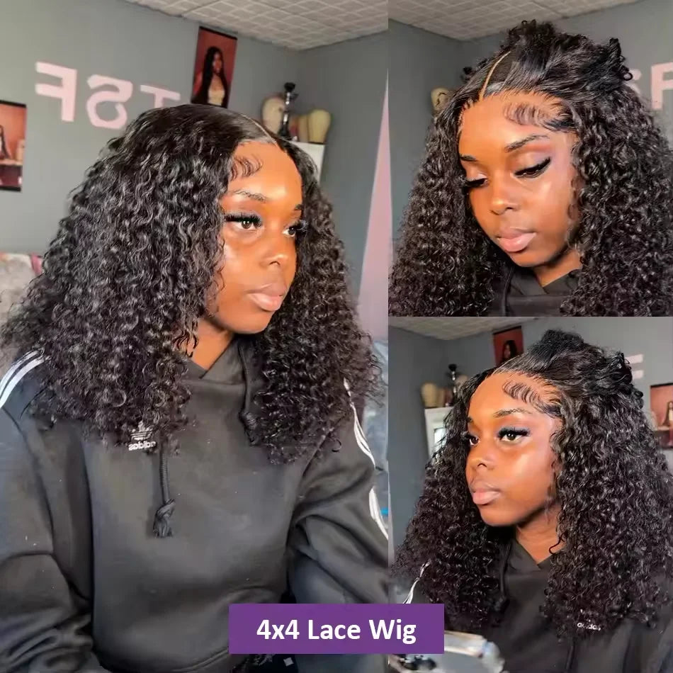 220 % Perruque bob bouclée Cheveux humains 4C Bords crépus Perruque Bob courte Vague profonde Perruques 13x4 Bob Lace Frontal