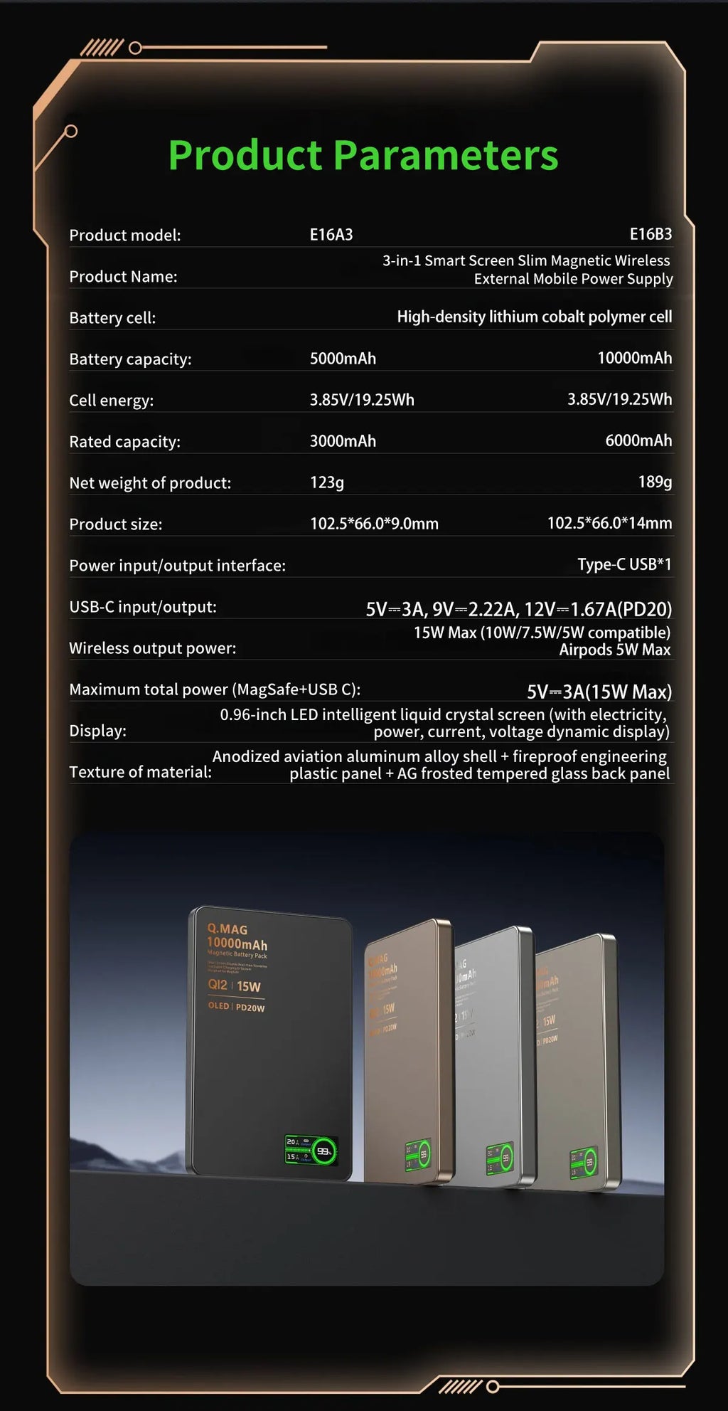 Batterie externe magnétique QI 2.1 avec charge rapide sans fil, portable, compatible iPhone 12 à 17 Pro, Apple Watch et AirPods, capacité 5000/10000 mAh.