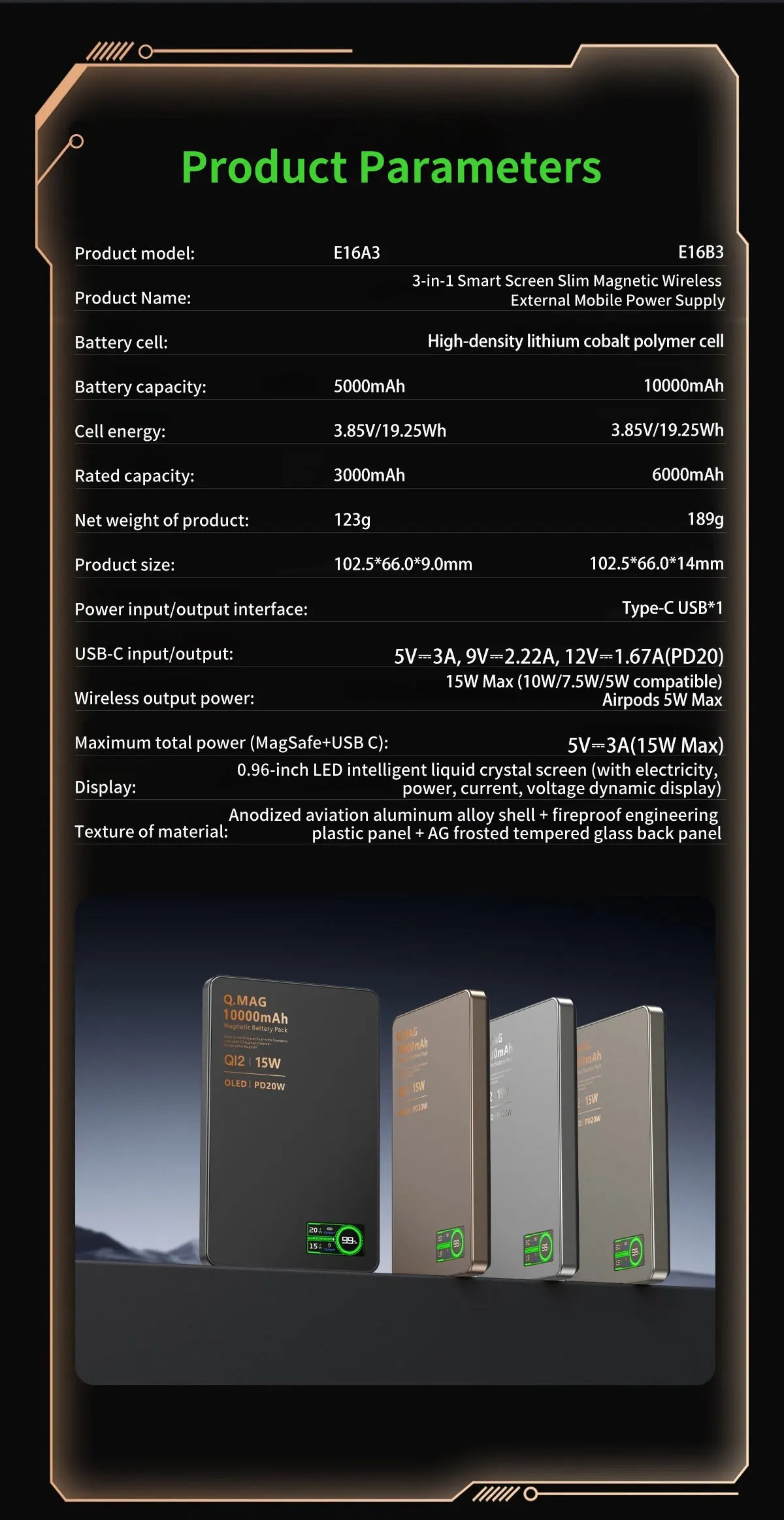 Batterie externe magnétique QI 2.1 avec charge rapide sans fil, portable, compatible iPhone 12 à 17 Pro, Apple Watch et AirPods, capacité 5000/10000 mAh.