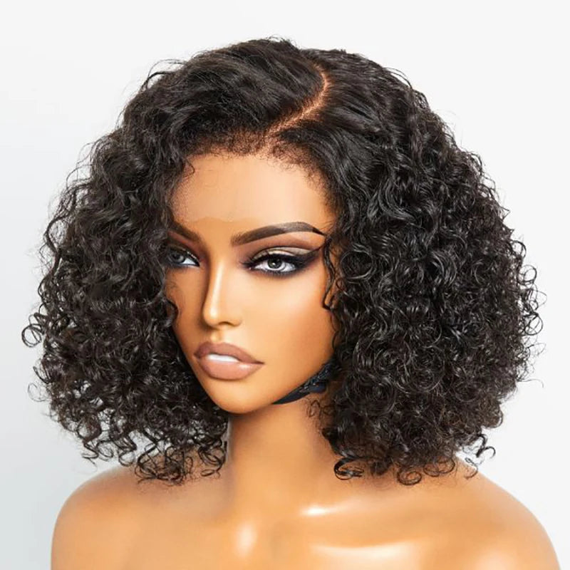 220 % Perruque bob bouclée Cheveux humains 4C Bords crépus Perruque Bob courte Vague profonde Perruques 13x4 Bob Lace Frontal