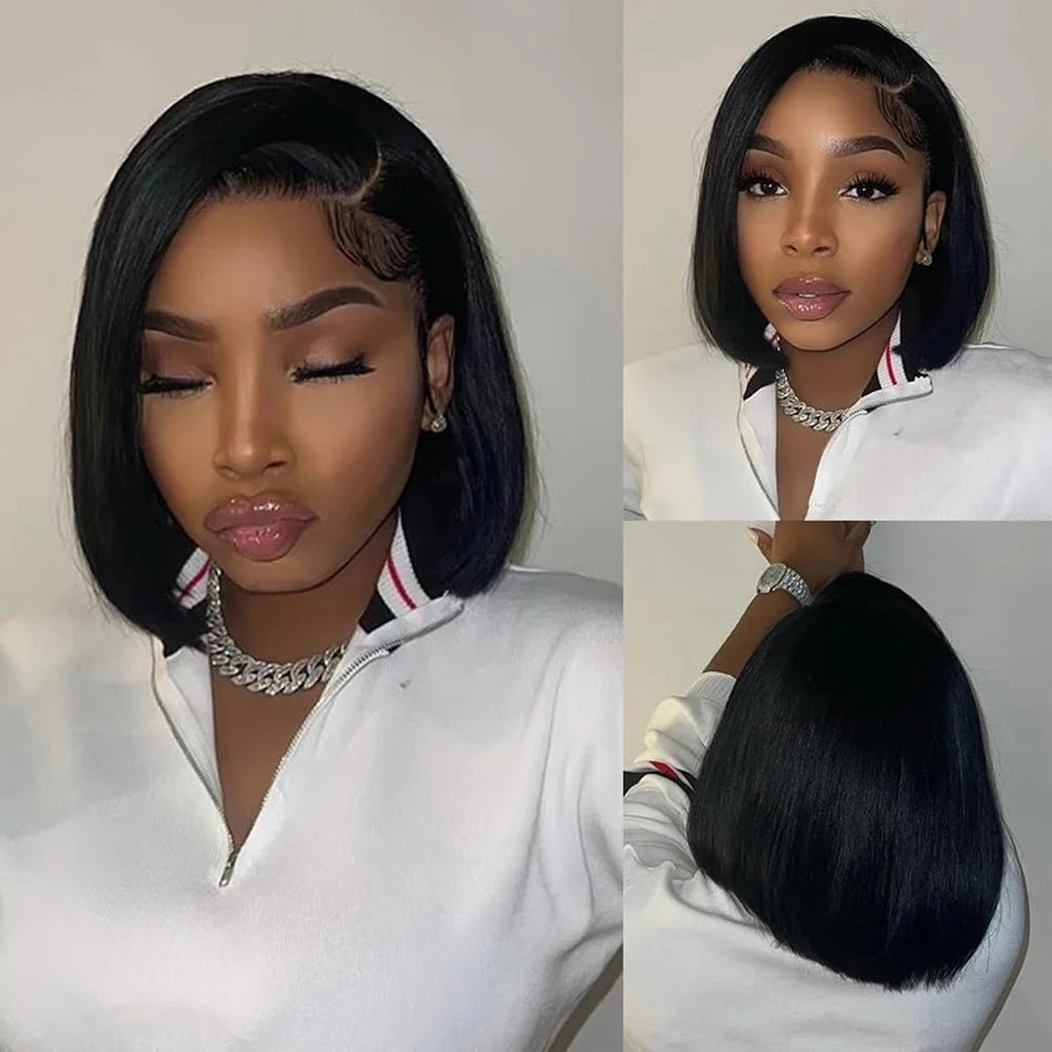 100 % Cheveux Humains 13X1 Court Pixie Cut Perruques Droites Bob HD Perruques Frontales En Dentelle Transparente Pour Femmes Noires 250Densité Perruque