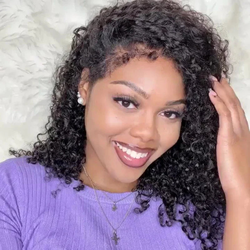 220 % Perruque bob bouclée Cheveux humains 4C Bords crépus Perruque Bob courte Vague profonde Perruques 13x4 Bob Lace Frontal