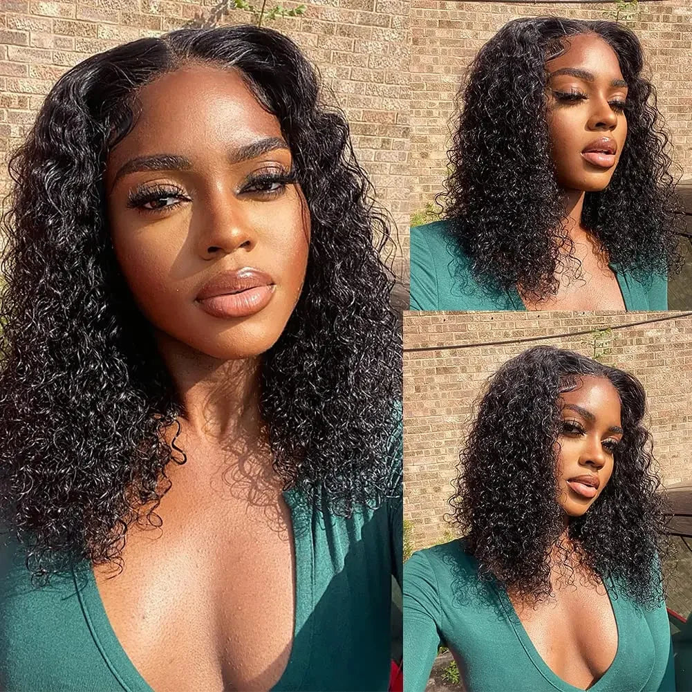 220 % Perruque bob bouclée Cheveux humains 4C Bords crépus Perruque Bob courte Vague profonde Perruques 13x4 Bob Lace Frontal