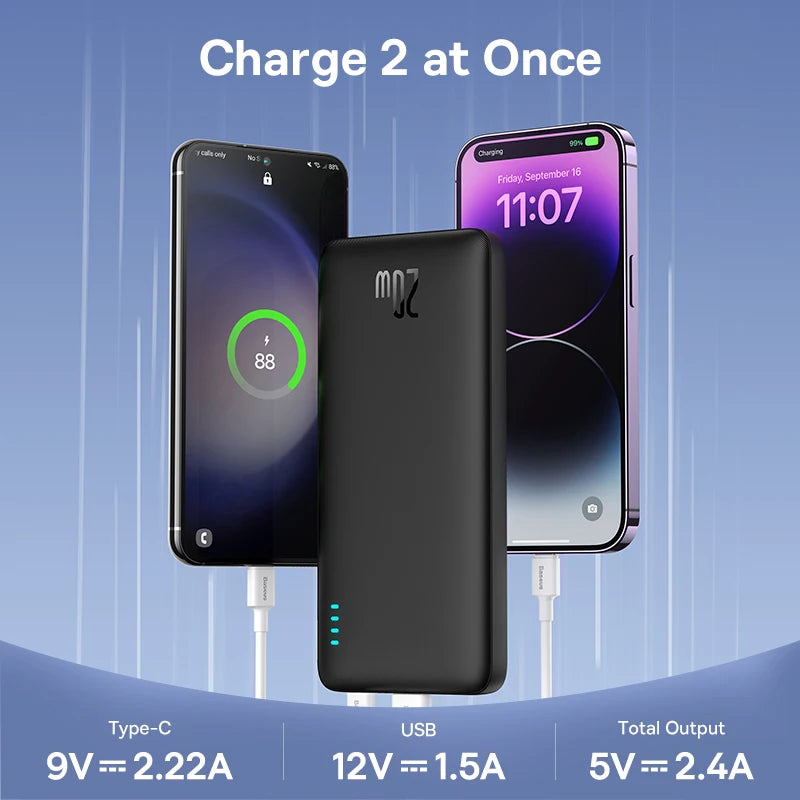 Baseus Airpow 20W – Batterie externe charge rapide USB-C & USB-A 10000mAh
