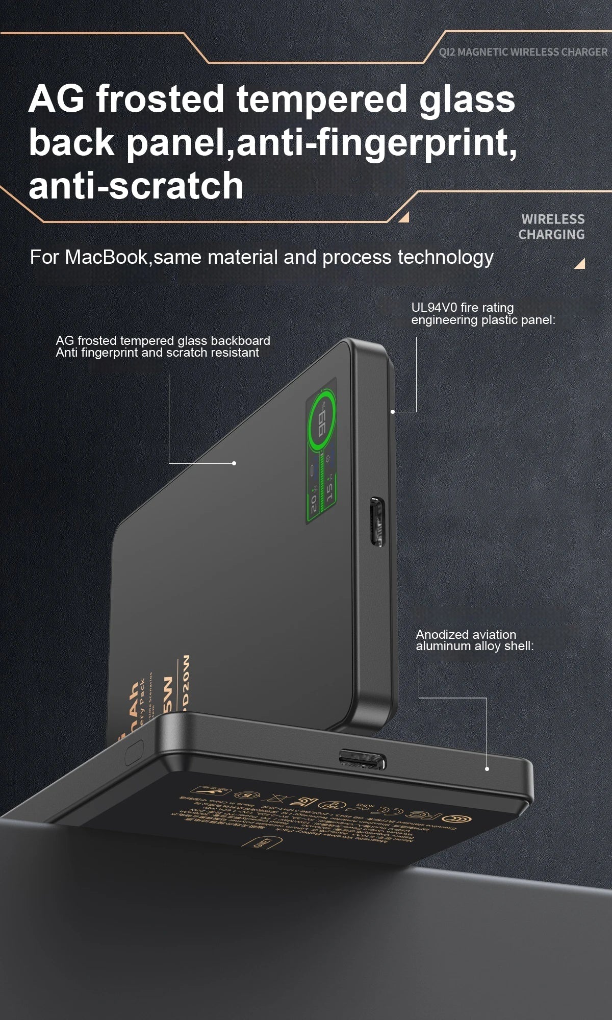 Batterie externe magnétique QI 2.1 avec charge rapide sans fil, portable, compatible iPhone 12 à 17 Pro, Apple Watch et AirPods, capacité 5000/10000 mAh.