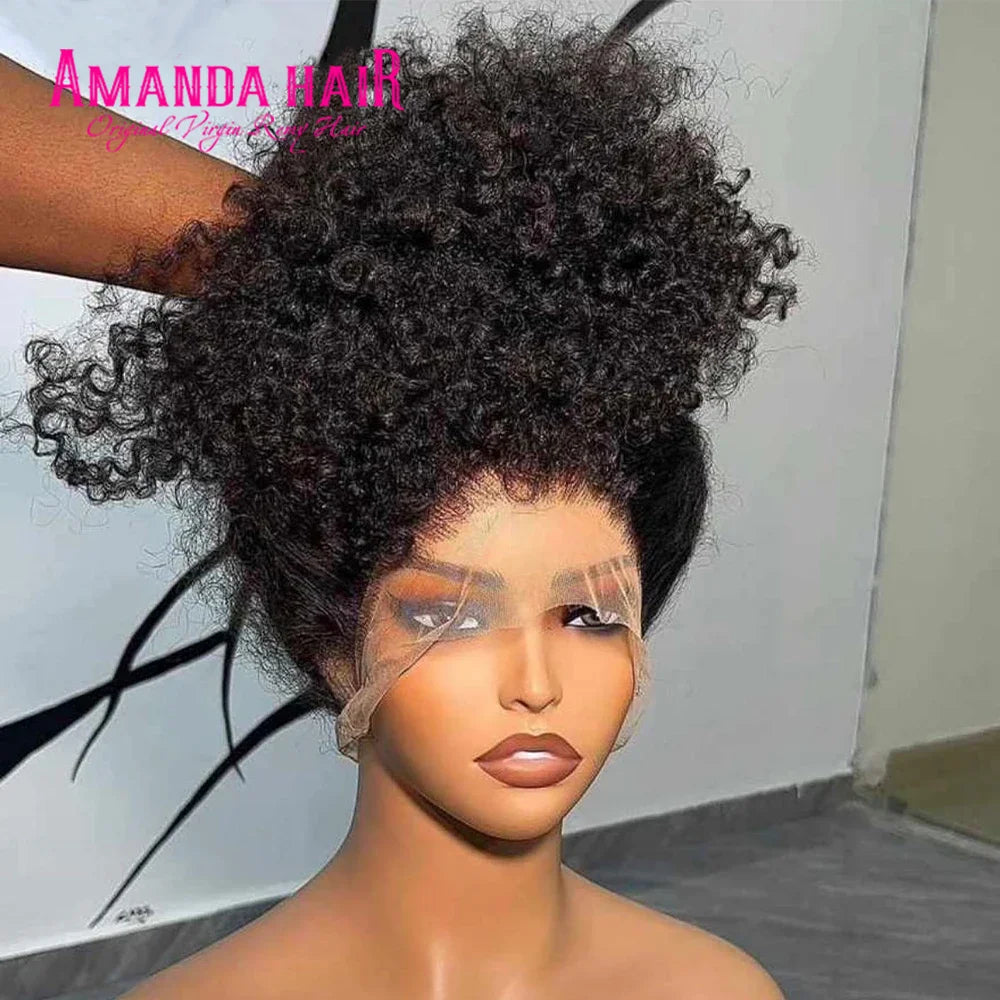 220 % Perruque bob bouclée Cheveux humains 4C Bords crépus Perruque Bob courte Vague profonde Perruques 13x4 Bob Lace Frontal