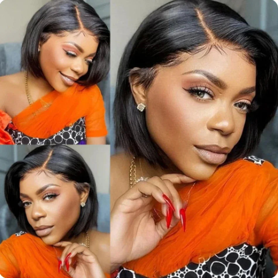 100 % Cheveux Humains 13X1 Court Pixie Cut Perruques Droites Bob HD Perruques Frontales En Dentelle Transparente Pour Femmes Noires 250Densité Perruque