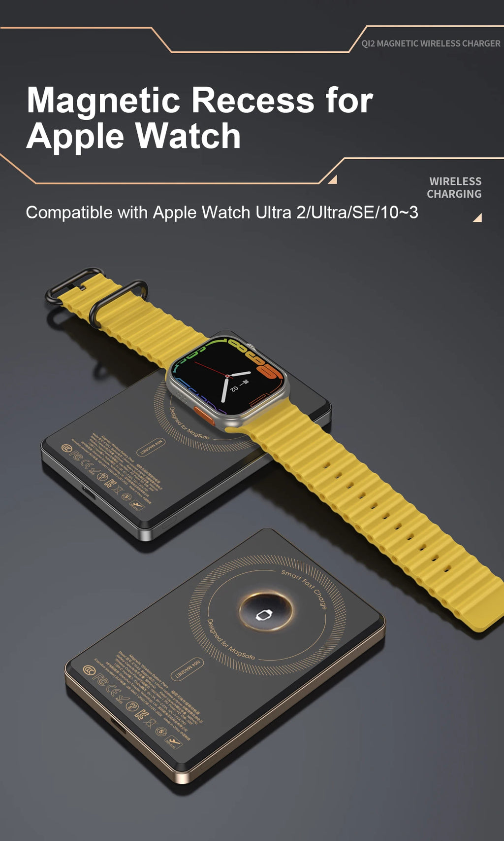 Batterie externe magnétique QI 2.1 avec charge rapide sans fil, portable, compatible iPhone 12 à 17 Pro, Apple Watch et AirPods, capacité 5000/10000 mAh.