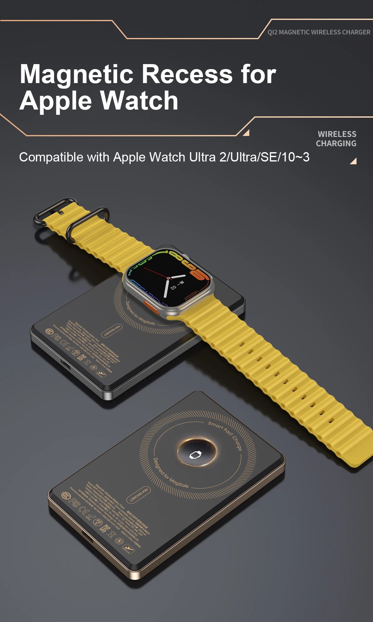 Batterie externe magnétique QI 2.1 avec charge rapide sans fil, portable, compatible iPhone 12 à 17 Pro, Apple Watch et AirPods, capacité 5000/10000 mAh.